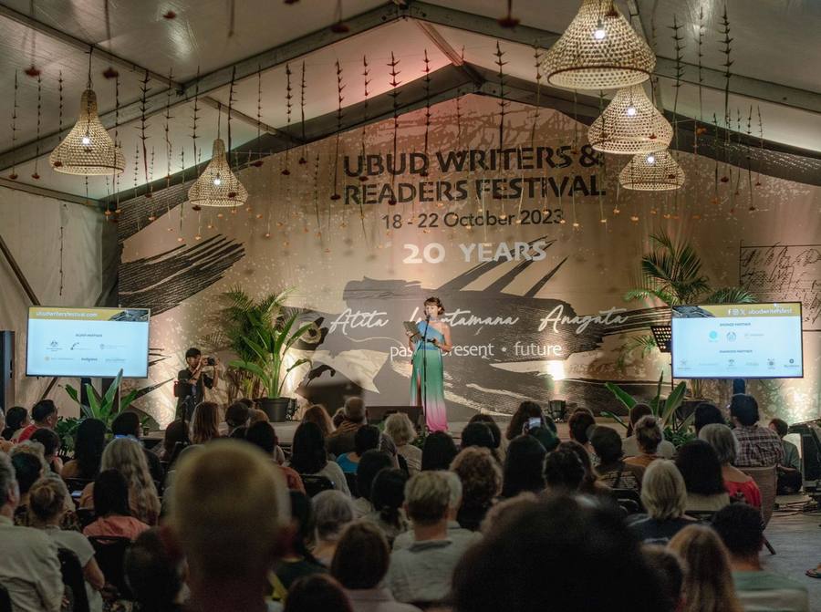 Carole Favre on stage at the Ubud Writers & Readers Festival